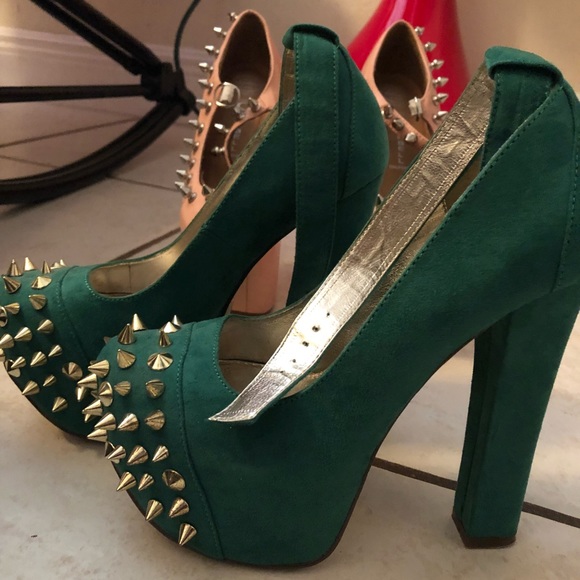 green platform heels